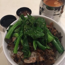 Minced Pork Cake and Preserved Mustard Leaves on Rice, and hot HK-style Milk Tea ($8.95) Minced Pork Cake and Preserved Mustard Leaves on Rice, and hot HK-style Milk Tea ($8.95)