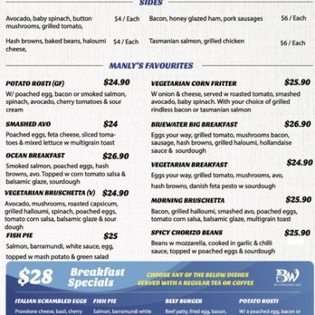 Bluewater Cafe - Breakfast Menu 11/23 - Cafes Near Me - Manly, NSW