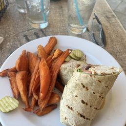 Turkey club wrap with sweet potatoes fries!