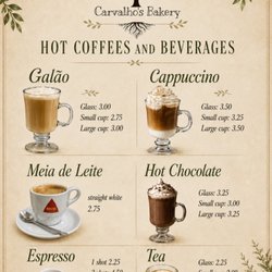 Carvalho’s Bakery - hot coffee menu