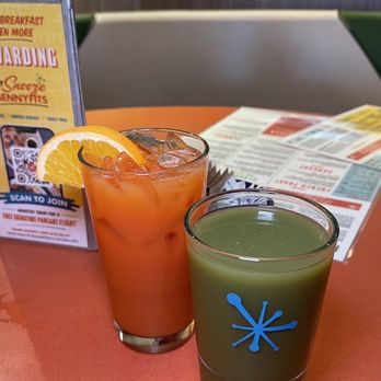Snooze, an A.M. Eatery - Blood orange punch mocktail / Suja organic mighty dozen - Breakfast & Brunch Near Me - Tustin, California Snooze, an A.M. Eatery - Blood orange punch mocktail / Suja organic mighty dozen - Breakfast & Brunch Near Me - Tustin, California