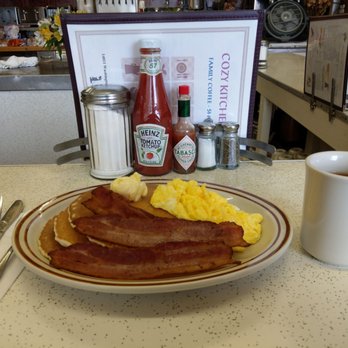 Cozy Kitchen - Pancakes, eggs and bacon on point. Very tasty. - Breakfast & Brunch Near Me - San Leandro, California