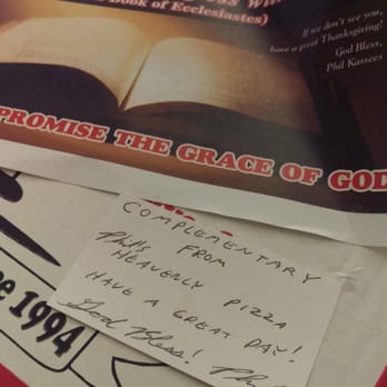 Phil's Heavenly Pizza - Close-up of the free pizza note - Pizza Near Me - Pompano Beach, Florida Phil's Heavenly Pizza - Close-up of the free pizza note - Pizza Near Me - Pompano Beach, Florida