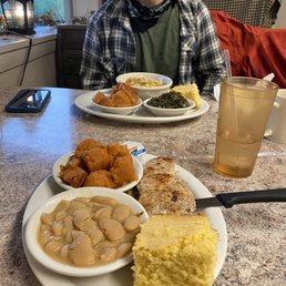 Roast pork with sweet potatoes and buttered beans( front), chicken pot pie with sweet potatoes and buttered spinach ( back) Roast pork with sweet potatoes and buttered beans( front), chicken pot pie with sweet potatoes and buttered spinach ( back)