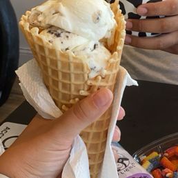 I had a waffle cone with cookie dough and cookies n cream. My boyfriend got a brownie sundae. I had a waffle cone with cookie dough and cookies n cream. My boyfriend got a brownie sundae.