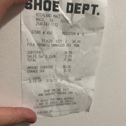 Shoe Dept - My receipt proving that I did go there.