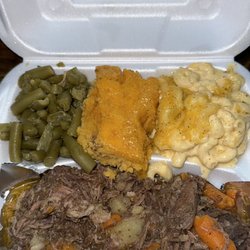 Our Bar ATL - Pot roast, Mac & cheese, green beans, sweet cornbread