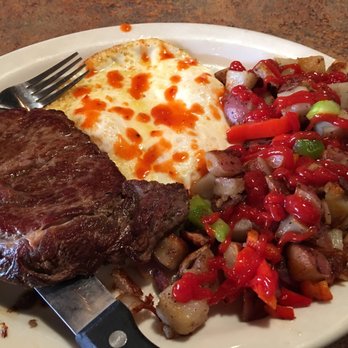 Huckleberry's - My ribeye steak and 3 eggs with red potatoes. - Cajun/Creole Near Me - Benicia, California Huckleberry's - My ribeye steak and 3 eggs with red potatoes. - Cajun/Creole Near Me - Benicia, California