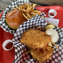 Tuna burger and cod fish and chips Tuna burger and cod fish and chips