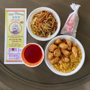 Mayflower - Sweet and sour chicken lunch special $5.25 and pork lo mein (pt) $4.15 substituted the soup for an egg roll $.50 - Chinese Near Me - Lockport, New York
