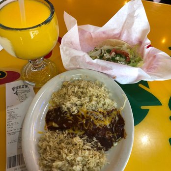 Fuzzy's Taco Shop - Combo plate cheese enchilada and chicken taco and side of cilantro lime rice - Tex-Mex Near Me - Fort Worth, Texas