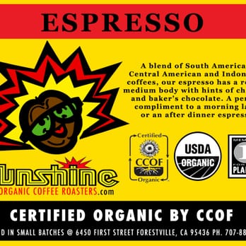 Sunshine Coffee Roasters - espresso label - Coffee Roasteries Near Me - Forestville, California
