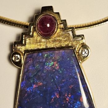 Topaz Goldsmith Repair & Design Studio - Black opal with ruby and diamond - Jewelry Near Me - Kihei, Hawaii Topaz Goldsmith Repair & Design Studio - Black opal with ruby and diamond - Jewelry Near Me - Kihei, Hawaii