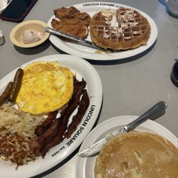 Pancake Platter Chicken and Blueberry Butter Waffle Pancake Platter Chicken and Blueberry Butter Waffle