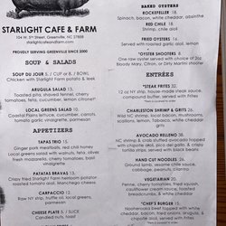 Starlight Cafe - Menu changes
