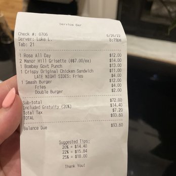 Service Bar - Gratuity is included, so tipping the "suggested tip" leads to tipping 40% - Cocktail Bars Near Me - Washington, DC, District of Columbia Service Bar - Gratuity is included, so tipping the "suggested tip" leads to tipping 40% - Cocktail Bars Near Me - Washington, DC, District of Columbia