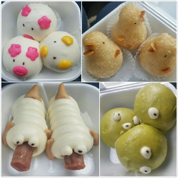 LN1380 - Custard pig buns, pork ducky turnovers, sausage sheep buns and green tea frog buns - Seafood Near Me - Little Neck, New York