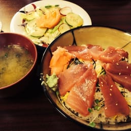 Tekka-Don (tuna sashimi on a bowl of rice). Tekka-Don (tuna sashimi on a bowl of rice).