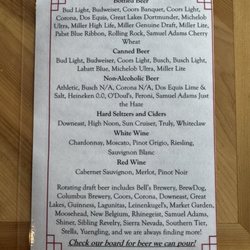 Village Inn - Beer and wine list