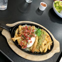 Carne asada fries (no carne please) & California Salad. Yummy