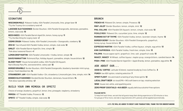 Menu photo 4 45th Parallel Distillery New Richmond, WI