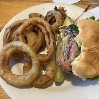 Joe's Friendly Tavern - 1/3 lb burger and rings - American Near Me - Empire, Michigan Joe's Friendly Tavern - 1/3 lb burger and rings - American Near Me - Empire, Michigan
