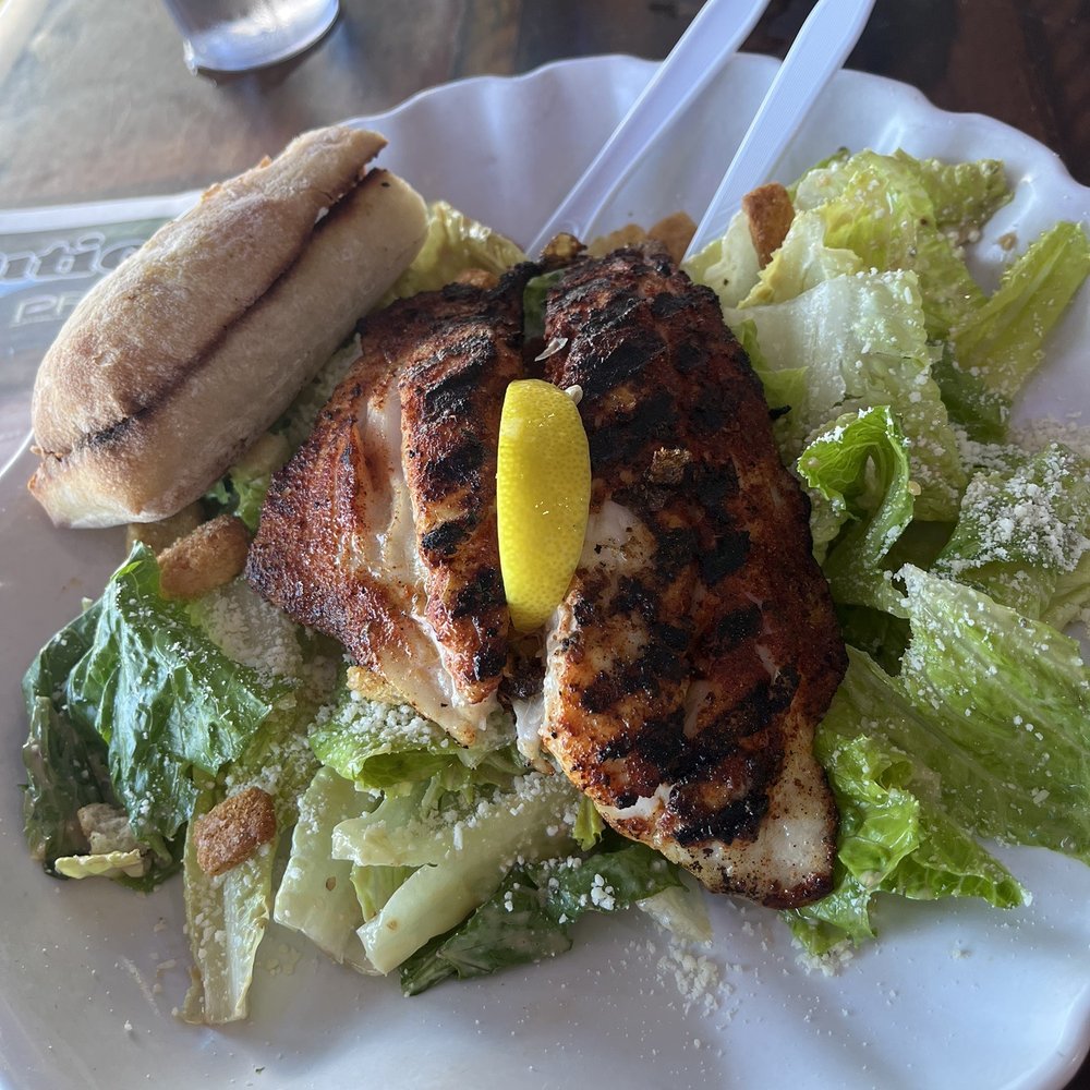 Lazy Flamingo - Trigger Fish Caesar Salad - Seafood Near Me - Bokeelia, Florida Lazy Flamingo - Trigger Fish Caesar Salad - Seafood Near Me - Bokeelia, Florida
