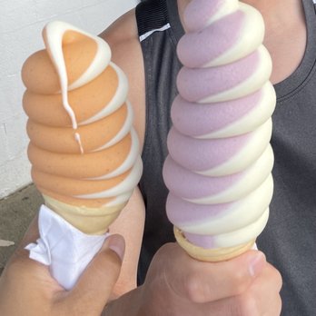 Canteen Creemee - SMALL creemee ( coconut/Thai tea twist) vs. LARGE (Blackberry/HoneyLemon twist) - Burgers Near Me - Waitsfield, Vermont