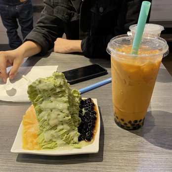 Nu Ice & Drinks - small sized green tea shaved ice and large size thai tea - Desserts Near Me - Houston, Texas Nu Ice & Drinks - small sized green tea shaved ice and large size thai tea - Desserts Near Me - Houston, Texas