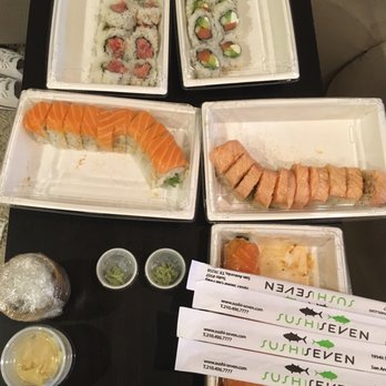Sushi Seven - Note the two tiny containers of wasabi for the very large order! - Sushi Bars Near Me - San Antonio, Texas