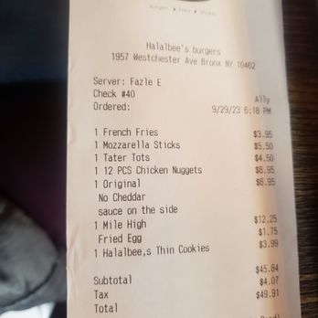 Halalbee's - Our bill - Burgers Near Me - Bronx, New York