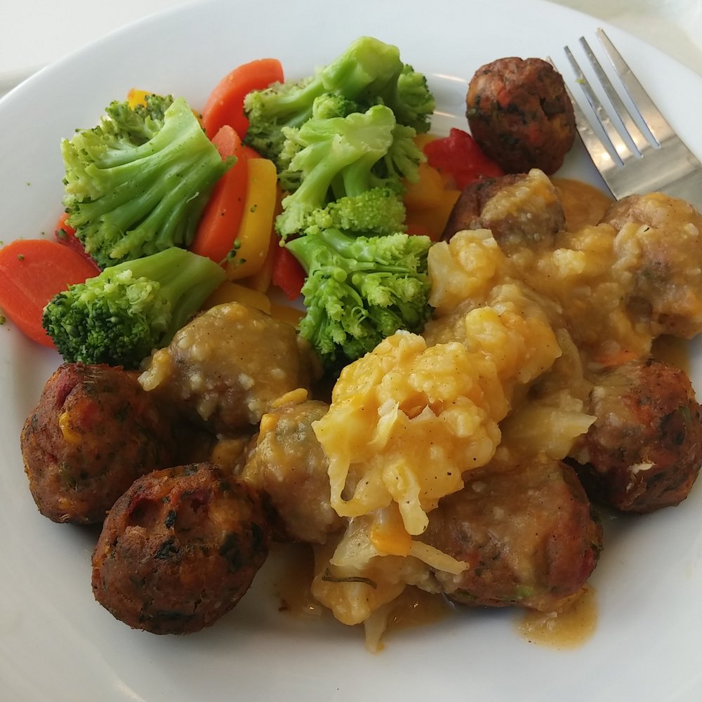 IKEA - Vegetarian Swedish balls. I liked the veggie balls & the sweet pototo and cauliflower sauce. The steamed veggies are soggy. - Scandinavian Near Me - Portland, Oregon IKEA - Vegetarian Swedish balls. I liked the veggie balls & the sweet pototo and cauliflower sauce. The steamed veggies are soggy. - Scandinavian Near Me - Portland, Oregon