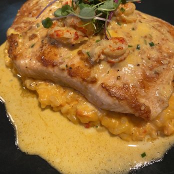 Julieanna's Steak and Seafood by Chef Eddie Guzman - Salmon with shrimp cream sauce and tomato risotto - New American Near Me - Yuma, Arizona Julieanna's Steak and Seafood by Chef Eddie Guzman - Salmon with shrimp cream sauce and tomato risotto - New American Near Me - Yuma, Arizona