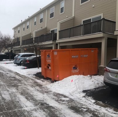 Townhomes often have short driveways. No Problem! - Townhomes have some of the shortest driveways but if you can fit a car, we can fit a dumpster up to 20 cubic yards! This means we don't have to place the dumpster on the road or in guest parking.