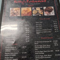 Betty's Restaurant - Breakfast menu.