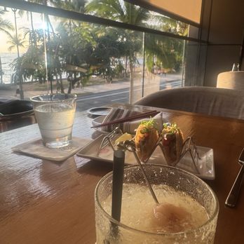 Morimoto Asia Waikiki - Hamachi tacos and lilikoi mocktail with added tequila - Asian Fusion Near Me - Honolulu, Hawaii Morimoto Asia Waikiki - Hamachi tacos and lilikoi mocktail with added tequila - Asian Fusion Near Me - Honolulu, Hawaii