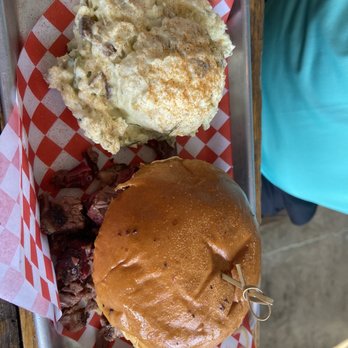 Angry Barnyard BBQ - Big Hoss with potato salad - Barbeque Near Me - Bakersfield, California Angry Barnyard BBQ - Big Hoss with potato salad - Barbeque Near Me - Bakersfield, California