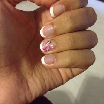 QNails - French gel nails with flower design done by Johnny! They're gorgeous:) - Nail Salons Near Me - Ankeny, Iowa QNails - French gel nails with flower design done by Johnny! They're gorgeous:) - Nail Salons Near Me - Ankeny, Iowa