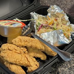 Chicken Tender kids meal. The chicken was a hit!!! The coleslaw was really better for the adults