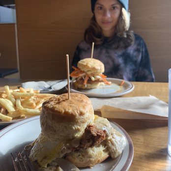 Pine State Biscuits - Reggie Deluxe in the front, KFC Biscuit in the back - Breakfast & Brunch Near Me - Portland, Oregon Pine State Biscuits - Reggie Deluxe in the front, KFC Biscuit in the back - Breakfast & Brunch Near Me - Portland, Oregon