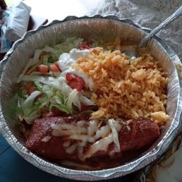Cheese enchiladas and tostada with rice Cheese enchiladas and tostada with rice