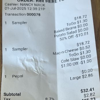 Baby J's - Receipt of hidden charges. Sneaky ... lol - Barbeque Near Me - Richland, Washington
