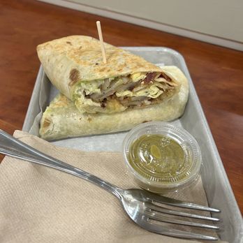 Backyard Beans Coffee Company - Breakfast burrito with salsa on the side - Coffee & Tea Near Me - Lansdale, Pennsylvania Backyard Beans Coffee Company - Breakfast burrito with salsa on the side - Coffee & Tea Near Me - Lansdale, Pennsylvania