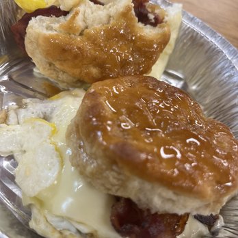 Queen’s Delight Cafe - BEC on a honey biscuit (turkey or beef bacon) - Cafes Near Me - Bridgeport, Connecticut