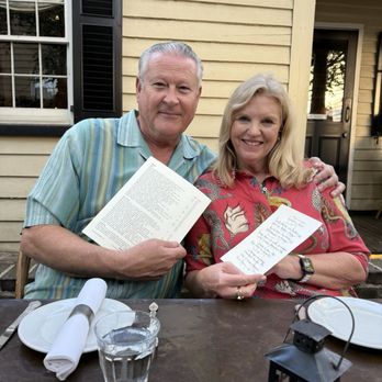Chez Nous - Us about to enjoy a wonderful dinner - French Near Me - Charleston, South Carolina