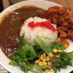 Japanese curry with karaage chicken. Japanese curry with karaage chicken.