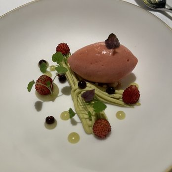 Cocina Hermanos Torres - Wild strawberry ice cream with basil and balsamic vinegar pearls - Spanish Near Me - Barcelona, B Cocina Hermanos Torres - Wild strawberry ice cream with basil and balsamic vinegar pearls - Spanish Near Me - Barcelona, B