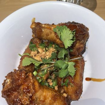 Hot Joy - Twice Fried Wings. They were our favorite- just a very small portion (it was listed as a small plate) and was about 5 wings. - Asian Fusion Near Me - San Antonio, Texas