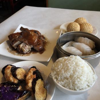 Zhang's Kitchen - From top left, clockwise: duck, sesame balls, crab and shrimp dumplings, plain rice and stuffed eggplant - Dim Sum Near Me - Plano, Texas Zhang's Kitchen - From top left, clockwise: duck, sesame balls, crab and shrimp dumplings, plain rice and stuffed eggplant - Dim Sum Near Me - Plano, Texas