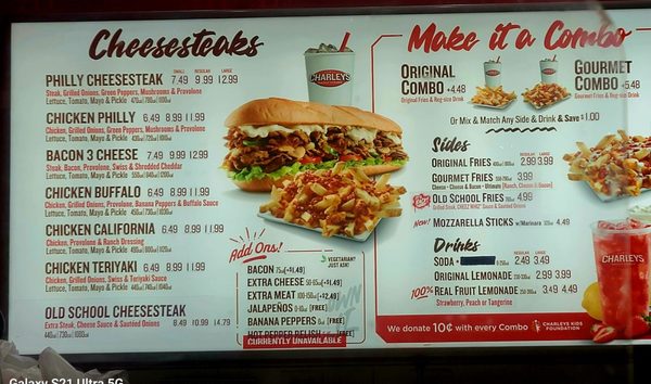 Menu photo 1 Charleys Cheesesteaks Moreno Valley, CA